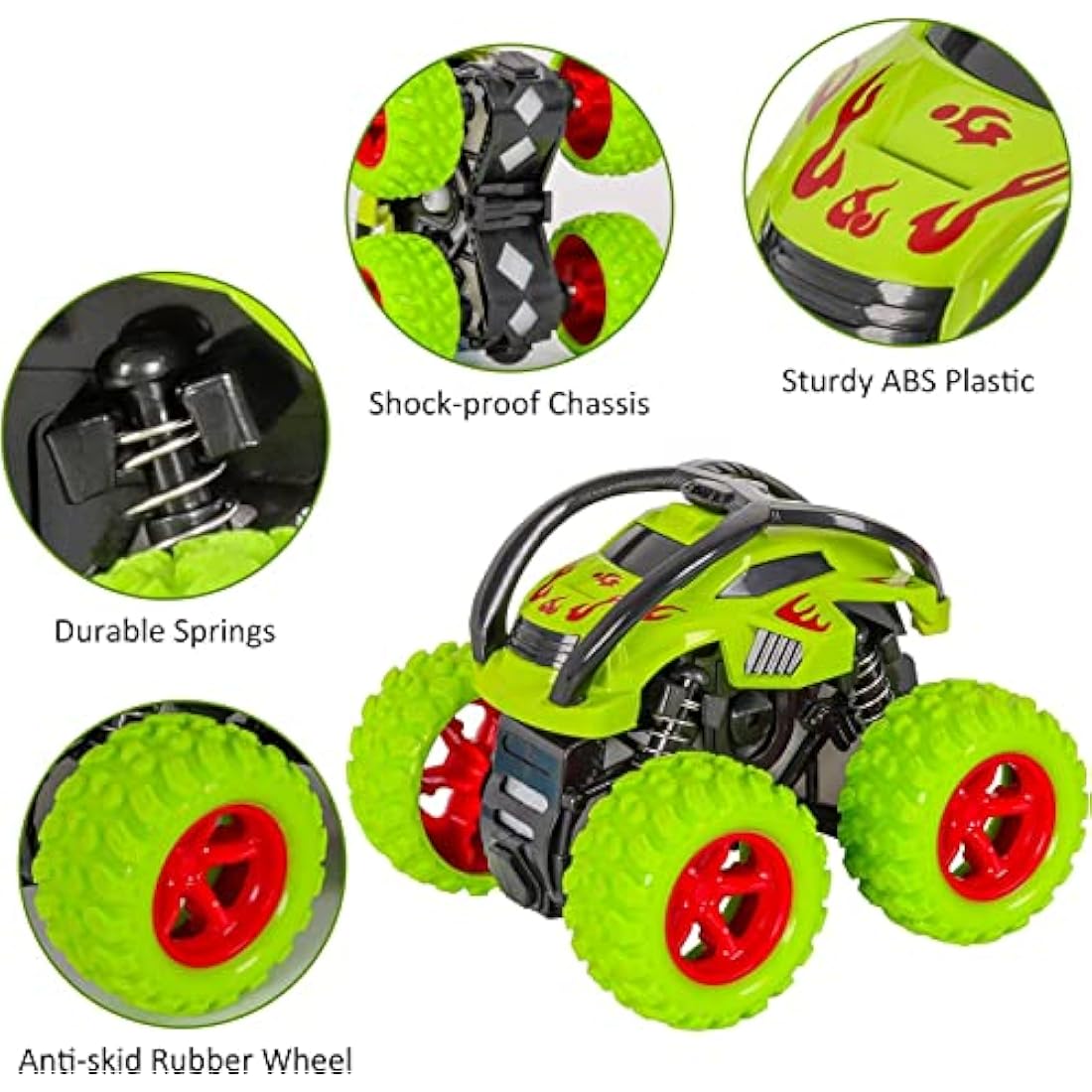 m zimoon Monster Trucks – 2 Pack Pull Back Stunt Cars for Kids, Green & Red