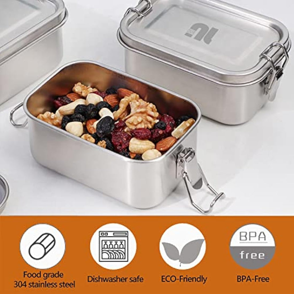 Nicelock Stainless Steel Snack Containers – 400ml Leakproof Food Prep, 3 Pack