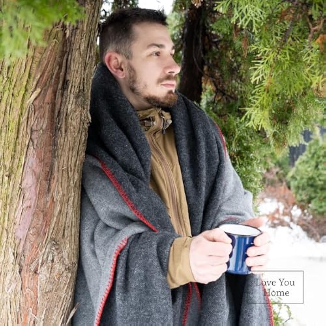 LYHome Merino Wool Travel Blanket – Warm Outdoor Camping Throw, Gray