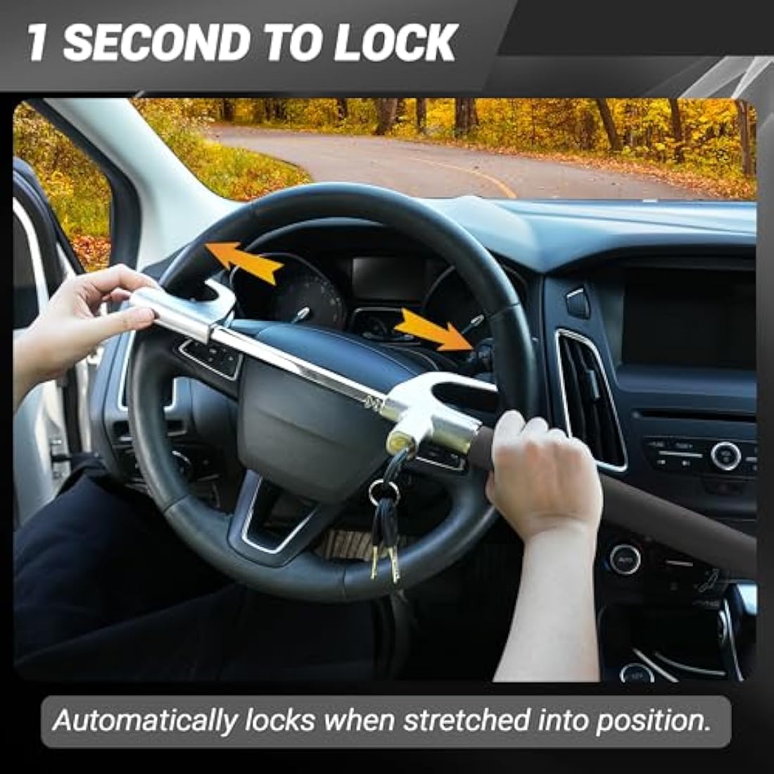 Turnart Steering Wheel Lock – Universal Anti-Theft Device with Safety Hammer