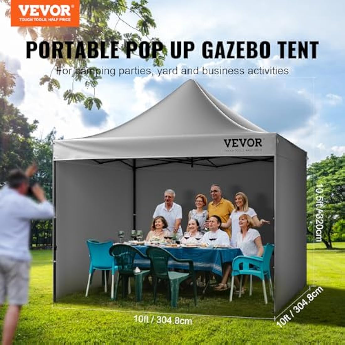 VEVOR 10x10 Pop Up Canopy Tent with Sidewalls and Wheeled Bag
