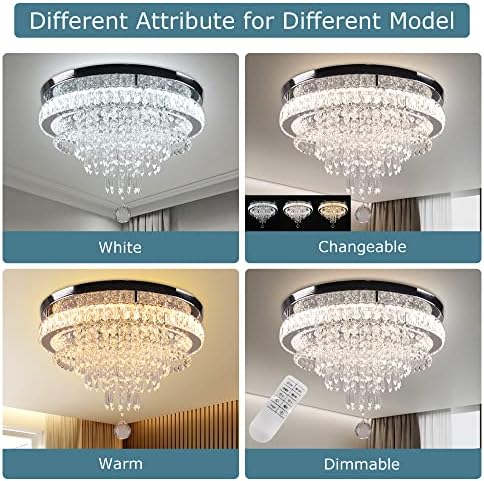 FRIXCHUR 19.7'' Crystal Chandelier - Modern Dimmable LED Flush Mount Light