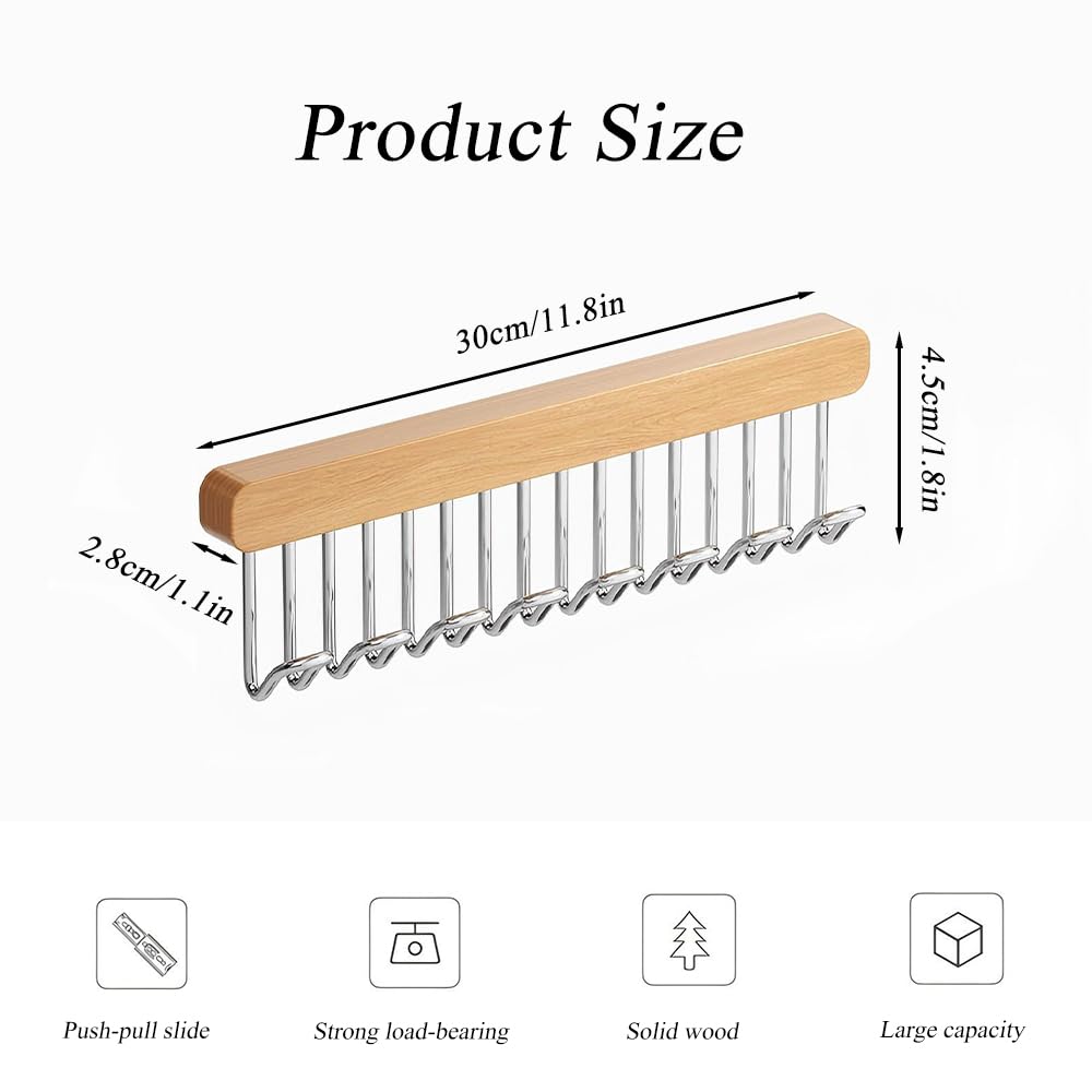 2 Pack Pull Out Belt Hanger for Closet, Wooden Hanger 8 Hooks, Left Pull - image 2