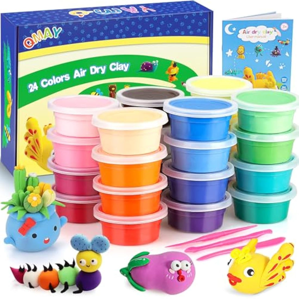 QMAY Air Dry Clay - 24 Colors Non-Toxic Modeling Clay Kit for Kids
