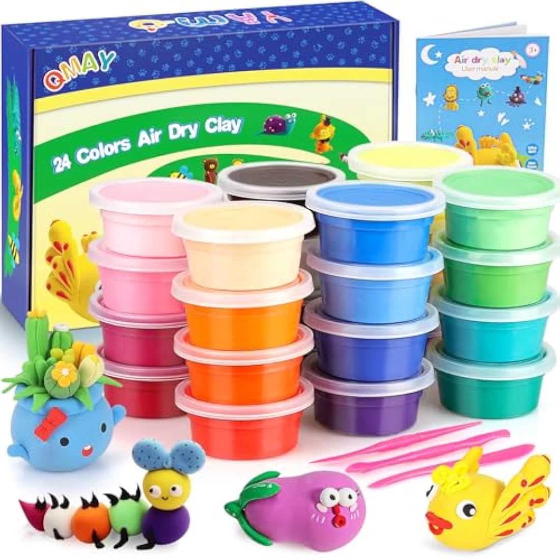 QMAY Air Dry Clay - 24 Colors Non-Toxic Modeling Clay Kit for Kids