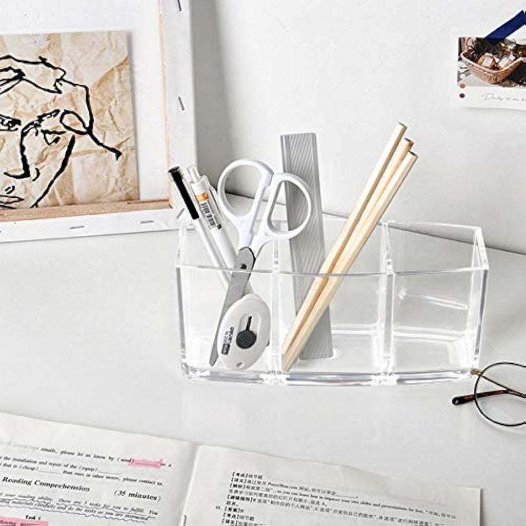 3-Slot Acrylic Makeup Brush Holder & Cosmetic Organizer