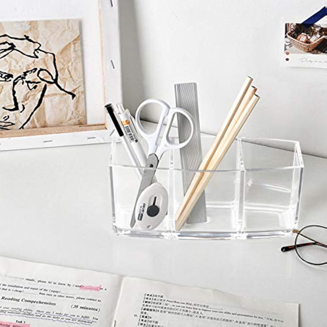 3-Slot Acrylic Makeup Brush Holder & Cosmetic Organizer