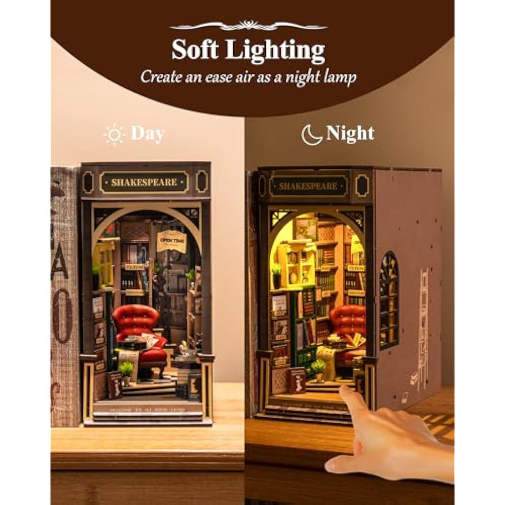 Rolife Shakespeare's Bookstore Book Nook Kit – 3D Wooden Miniature House