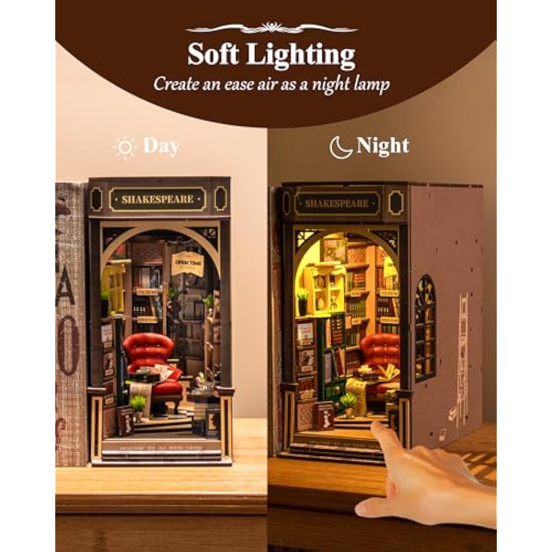 Rolife Shakespeare's Bookstore Book Nook Kit – 3D Wooden Miniature House