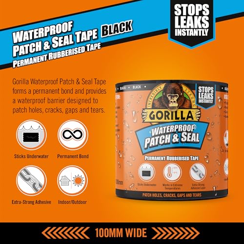Gorilla Waterproof Patch & Seal Tape - Black Leak Repair Tape, 3m