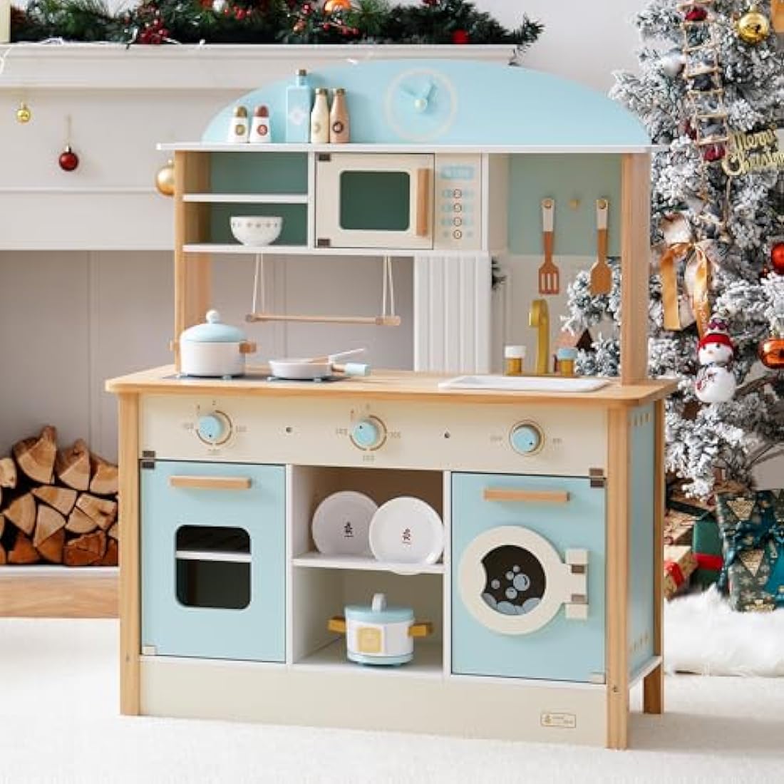 ROBUD Wooden Play Kitchen Toy – Kids Pretend Role Play Set for Ages 3-6