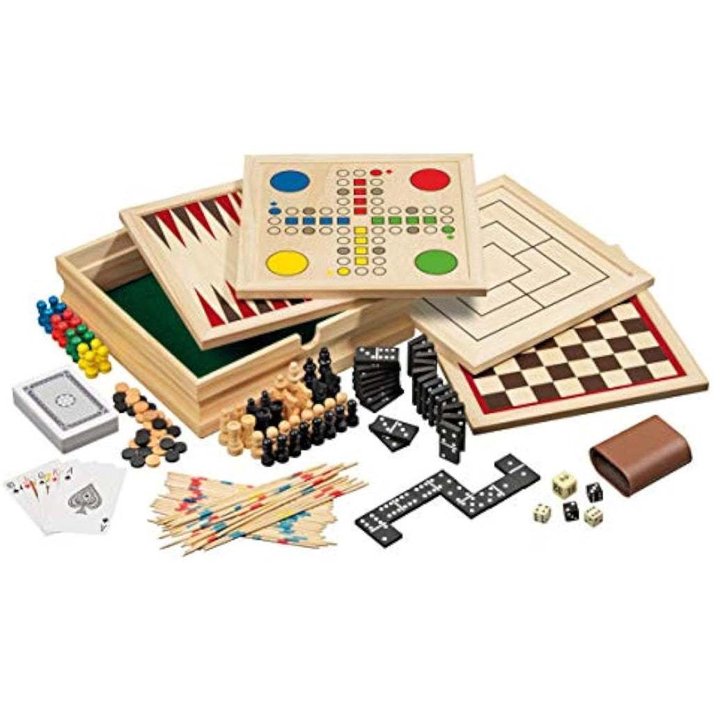 Philos 8-in-1 Wooden Game Compendium – 23cm Pine Chess & Classic Set