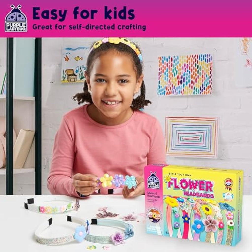 Purple Ladybug DIY Flower Headband Kit - 6pc Kids Craft Set for Girls