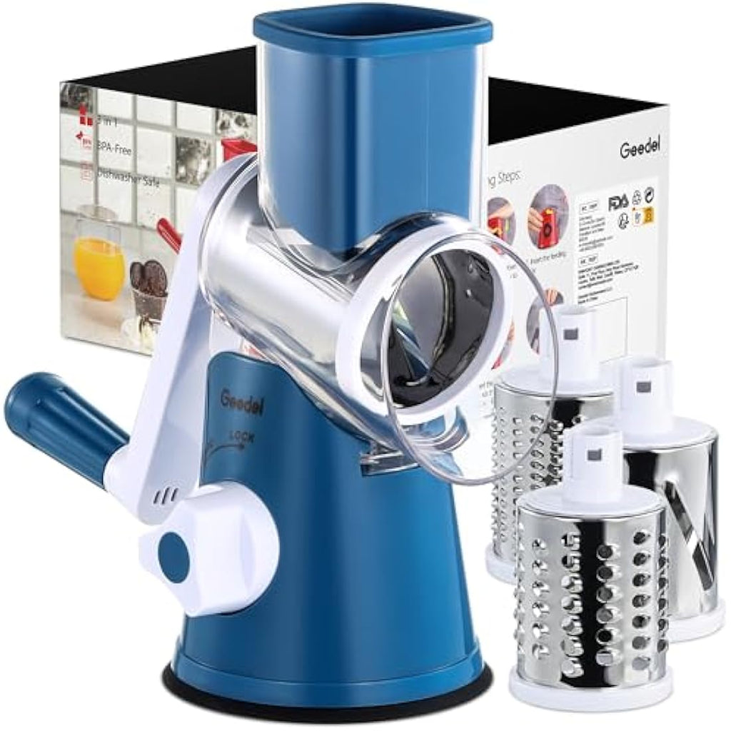Rotary Cheese Grater – 3-Blade Vegetable Slicer & Shredder