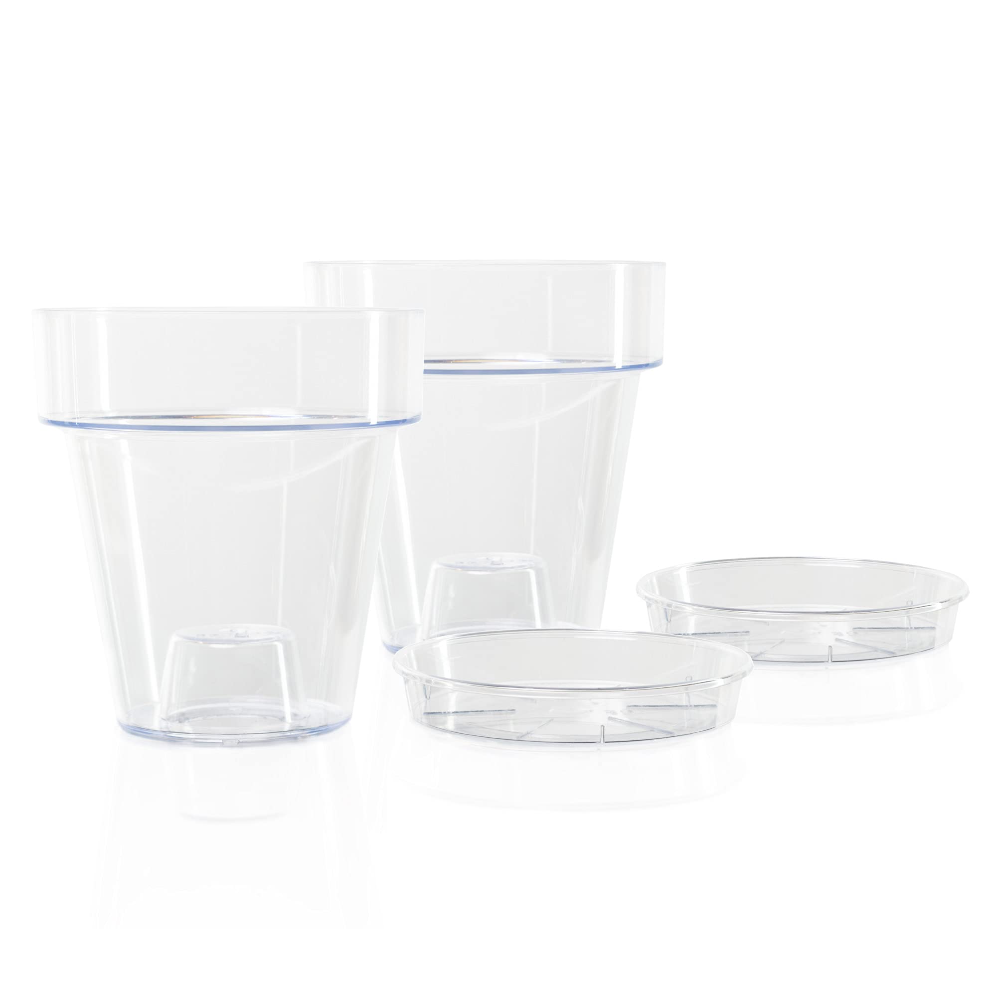 Kalapanta Transparent Orchid Pot with Drainage Holes and Saucer - 16cm