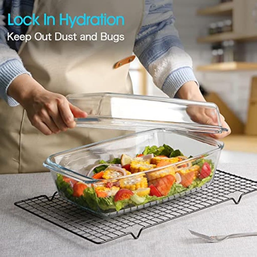 NUTRIUPS 3L Glass Casserole Dish with Lid – Rectangular Oven Bakeware
