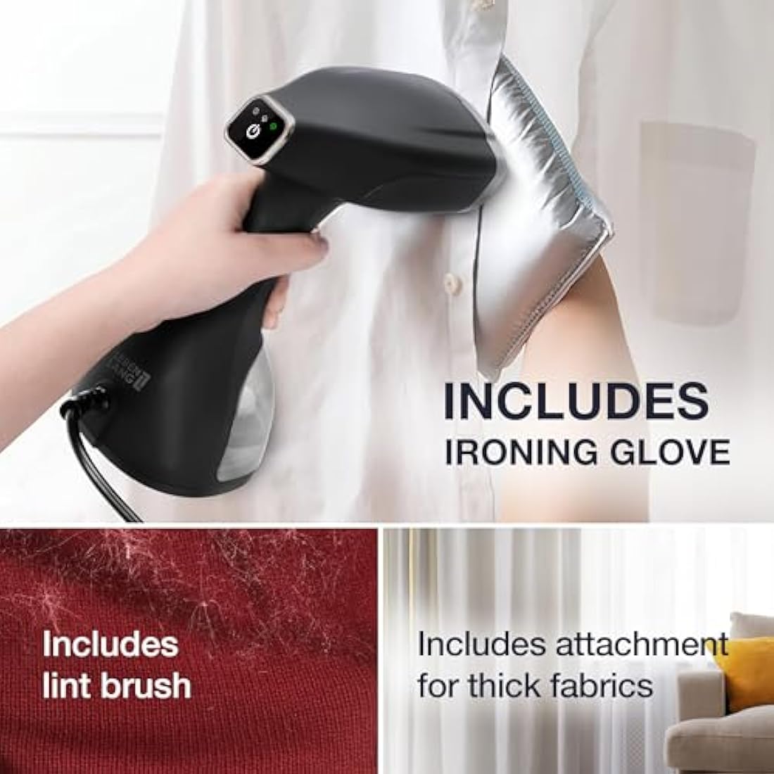 LEBENLANG Handheld Garment Steamer - 1500W Portable Fabric Iron, 300ml