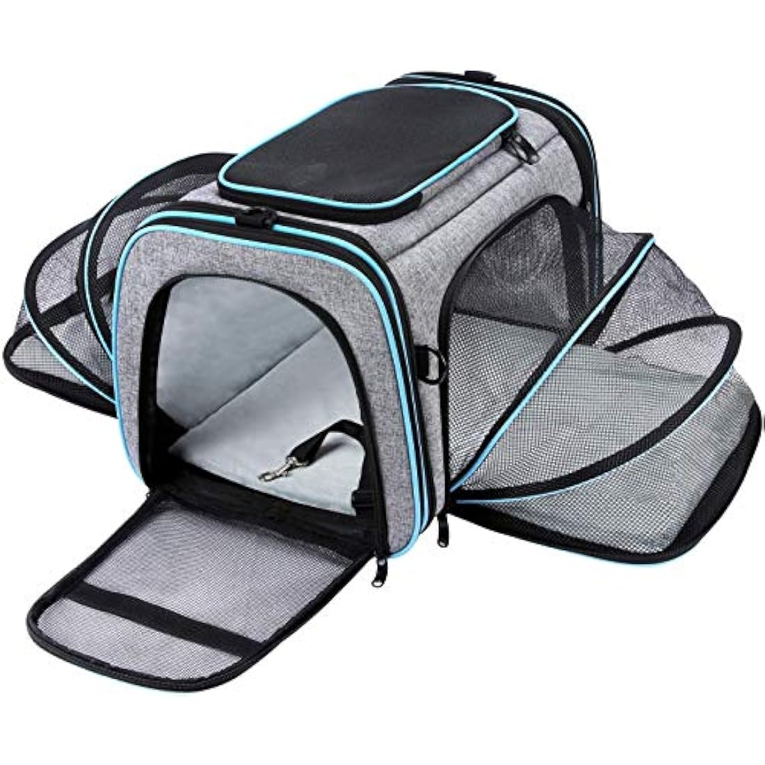Expandable Pet Carrier – Large Travel Bag with Fleece Bed
