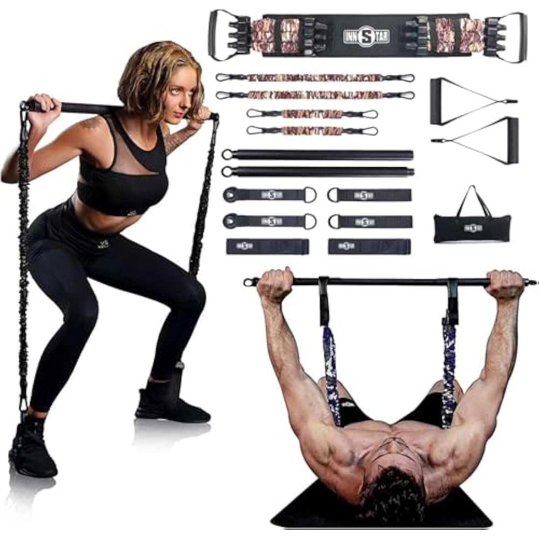 INNSTAR Portable Home Gym Set | Resistance Band Bench Press Kit