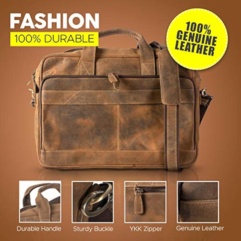 KomalC 16 Inch Buffalo Leather Laptop Messenger Bag | Office Briefcase