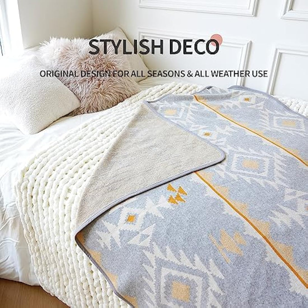 Acushla Merino Wool Camp Blanket – Heavyweight Washable Throw, Morocco White