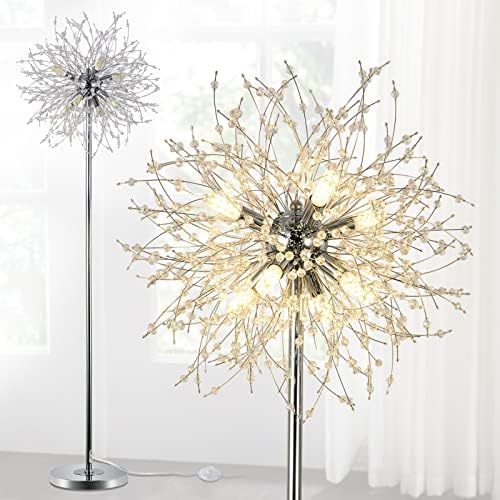 Rayofly Modern Crystal Fireworks Floor Lamp | 8-Light Chrome Standing Lamp