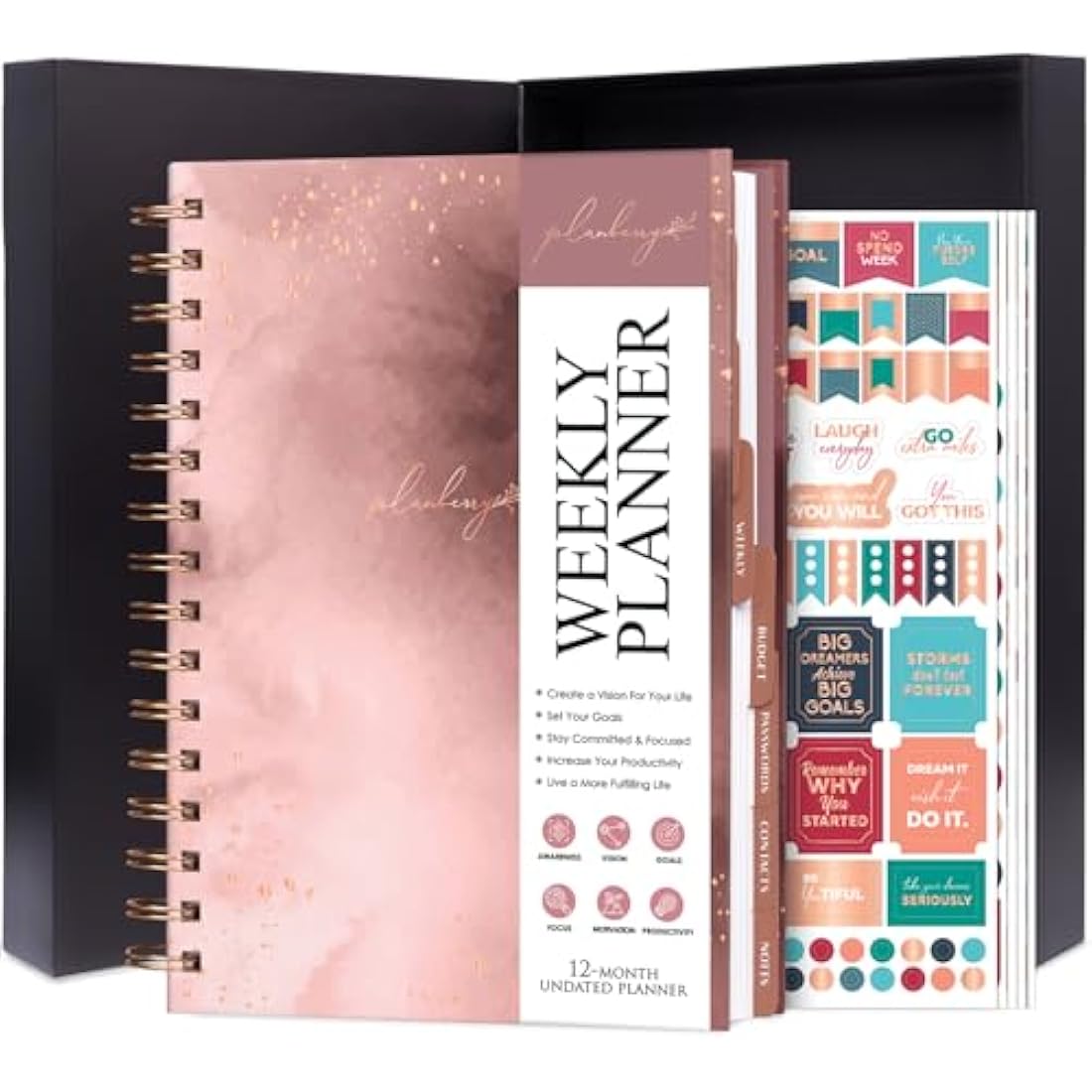 PLANBERRY Undated Weekly Planner & Budget Organizer - Rose Gold Hardcover