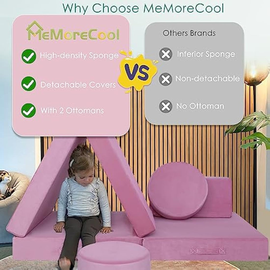 MeMoreCool 8-Piece Modular Kids Play Sofa – Convertible Foam Toddler Couch