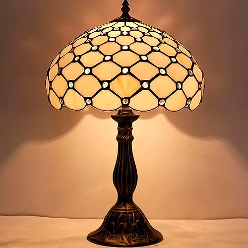 Werfactory Tiffany Table Lamp | 12" Amber Stained Glass Bedside Light