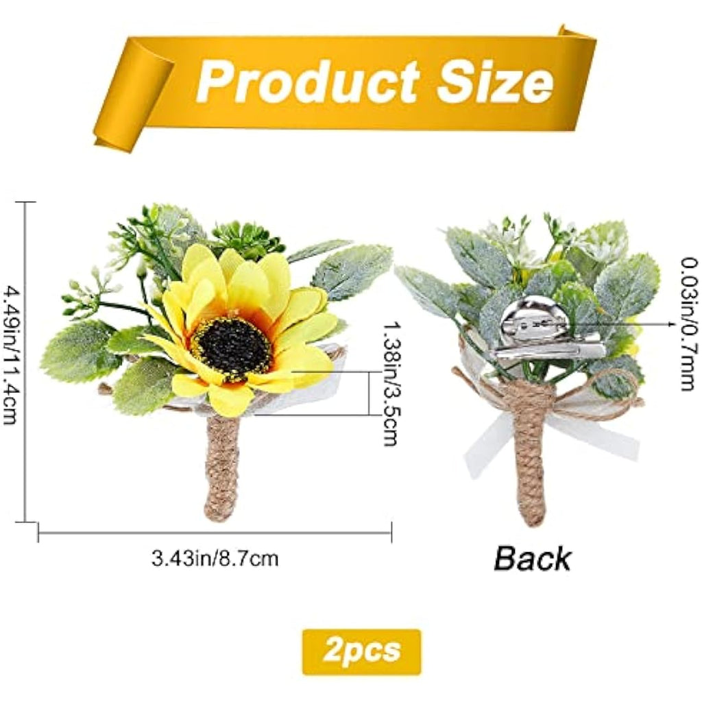 Sunflower Wedding Corsage - 2 Piece Artificial Boutonniere