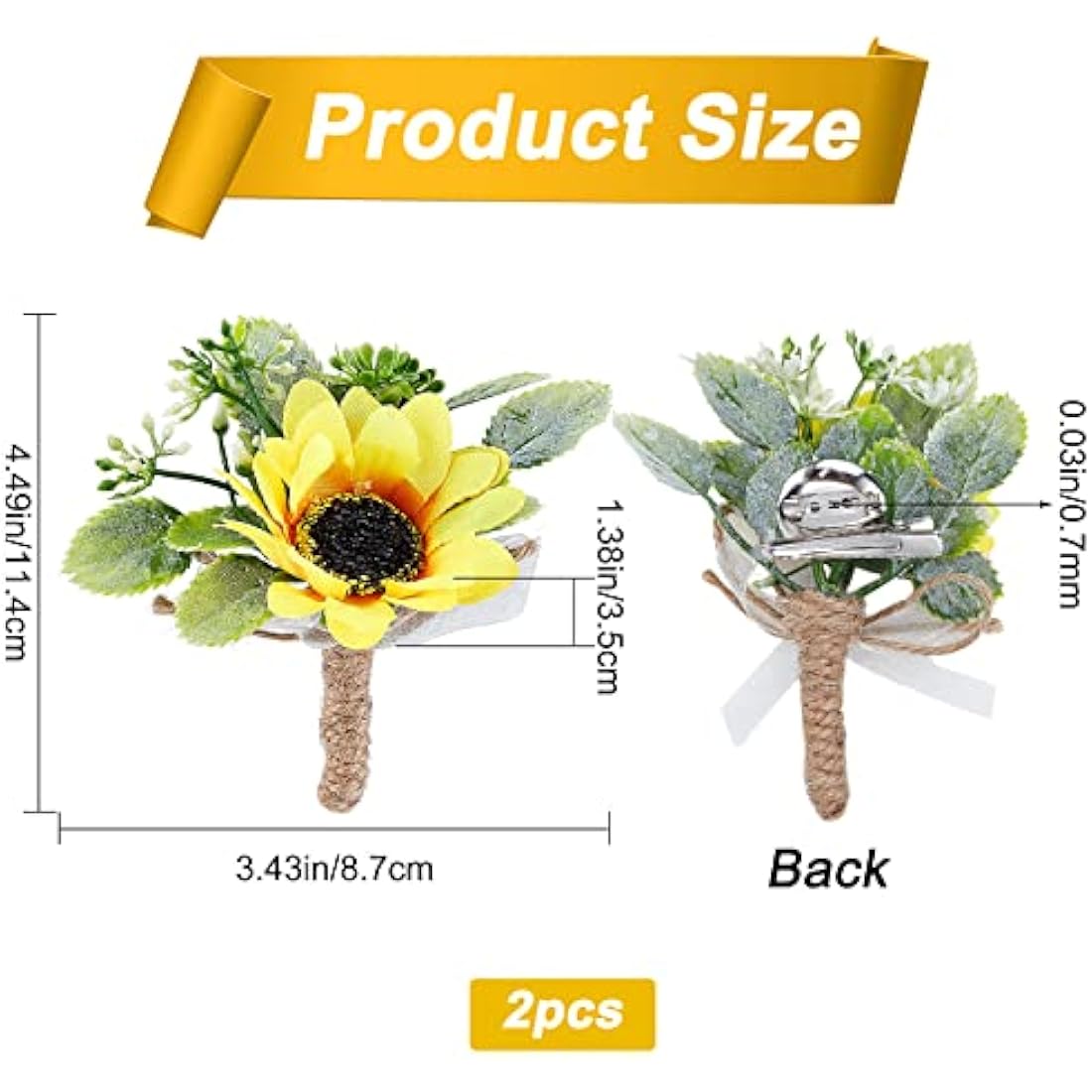 Sunflower Wedding Corsage - 2 Piece Artificial Boutonniere
