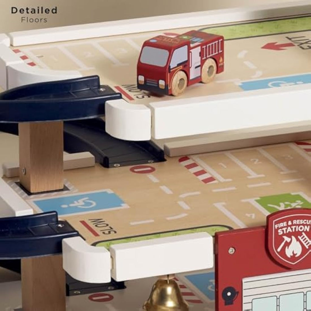 Le Toy Van Wooden 3 Storey Fire & Rescue Garage Toy Car Play Set