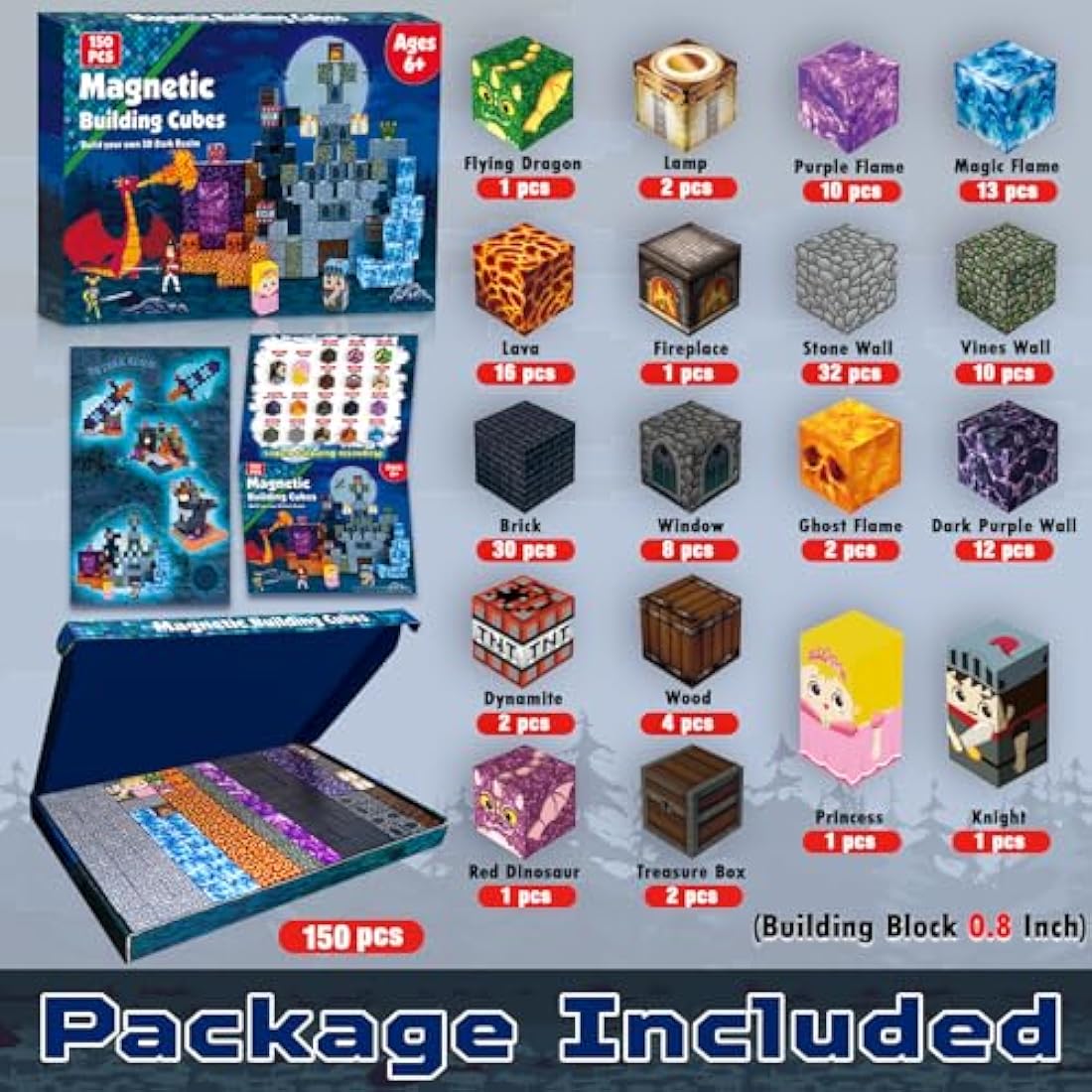 GraceDuck Magnetic Blocks - 150 Piece Dark Castle STEM Building Toys