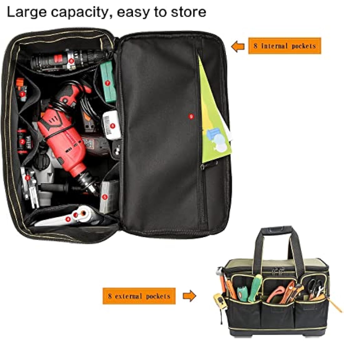 Drado Heavy Duty Tool Bag Organizer with Waterproof Bottom - 40cm