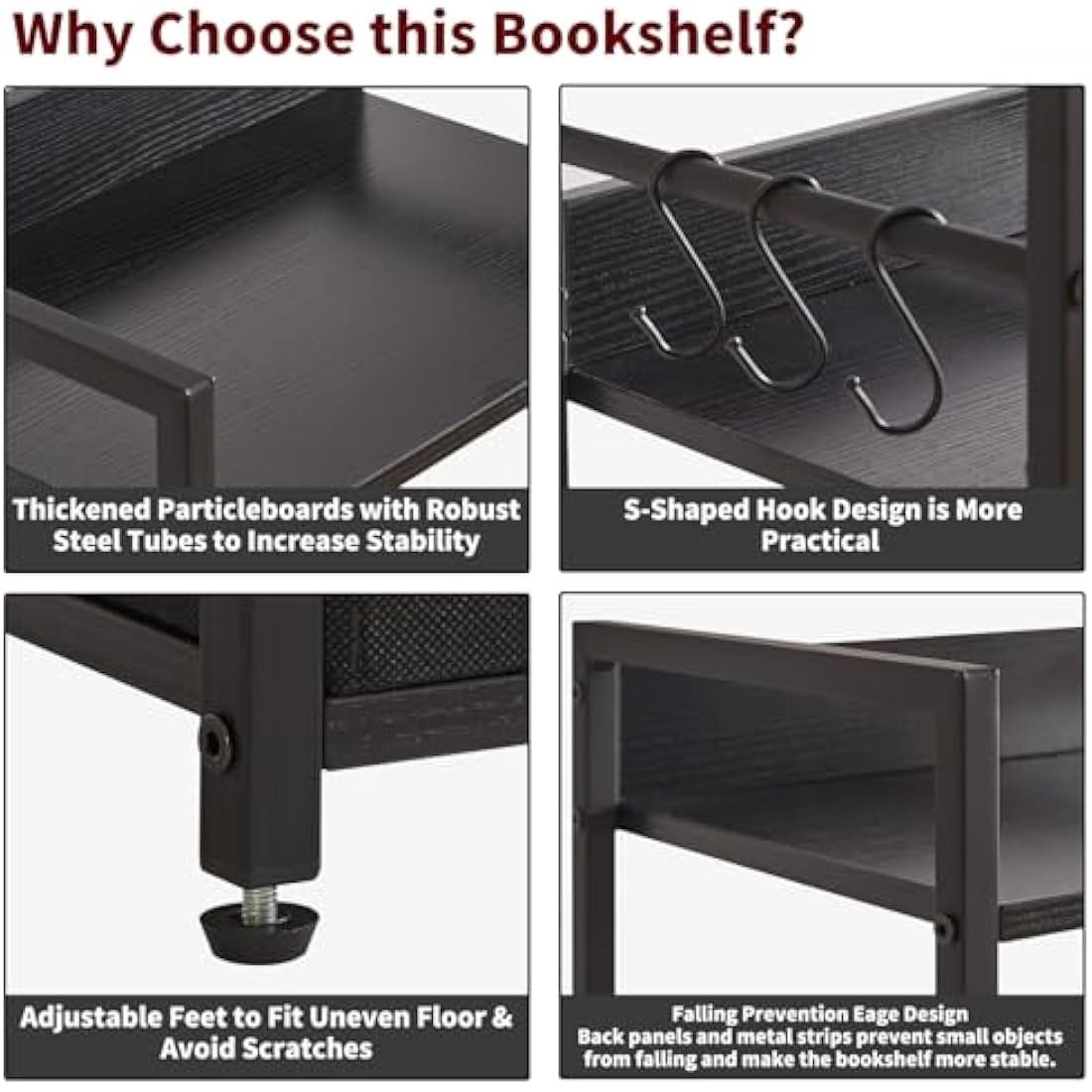 Aibiju 5-Tier Industrial Ladder Shelf – Narrow Metal Bookcase with Drawer