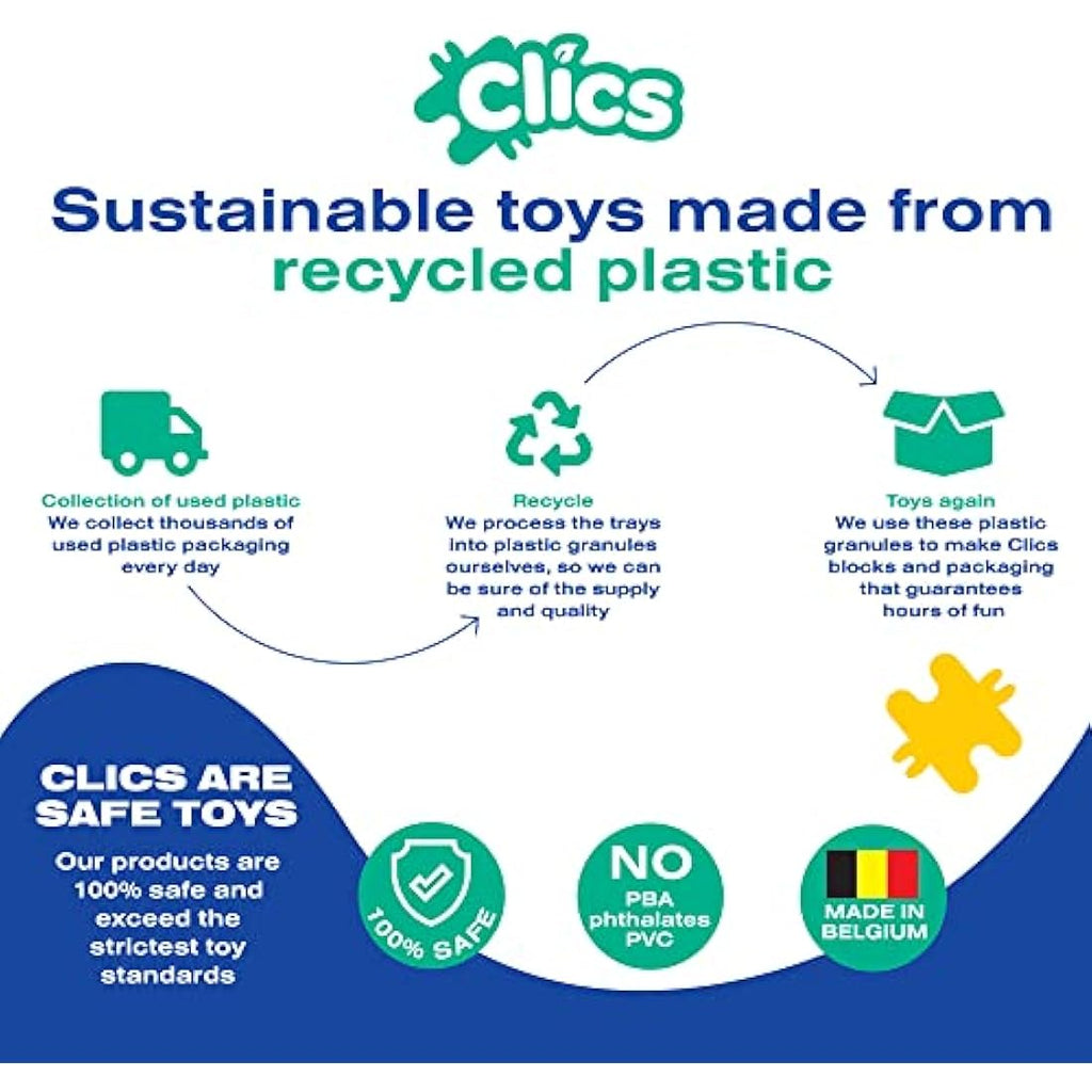 Clics STEM Construction Toys – 560pc Recycled Plastic Building Blocks