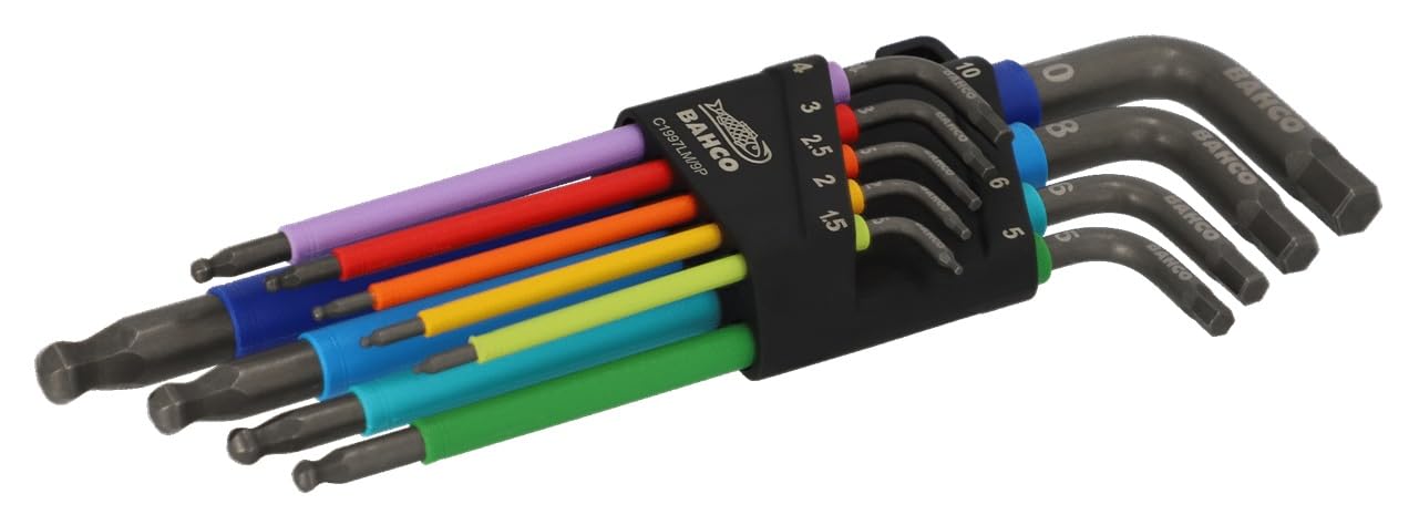 Bahco 9-Piece Metric Long Ball End Coloured Hex Allen Key Set 1.5-10mm
