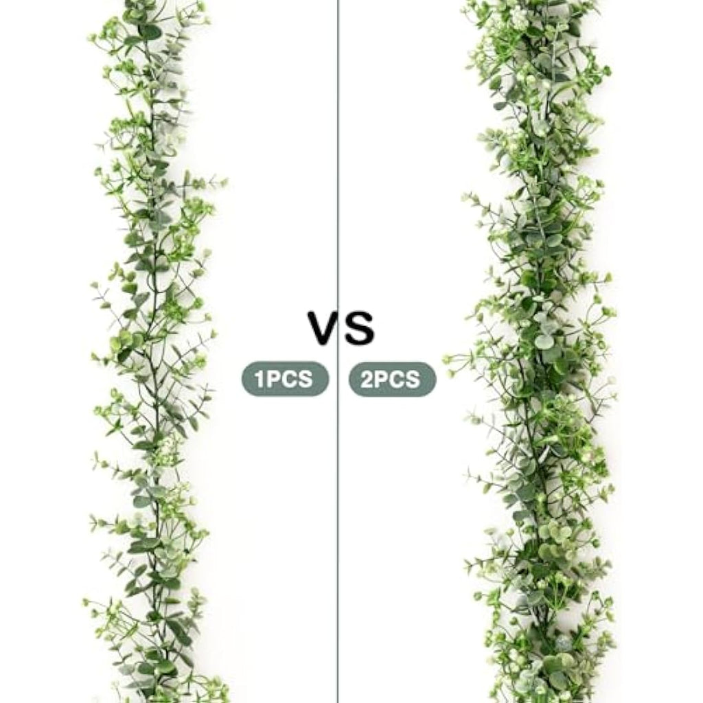 LOMOHOO 2-Pack 12FT Artificial Eucalyptus Garland with White Flowers