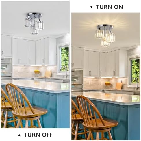 Rayofly Modern Crystal Chandelier – 3-Light Chrome Semi Flush Ceiling Light