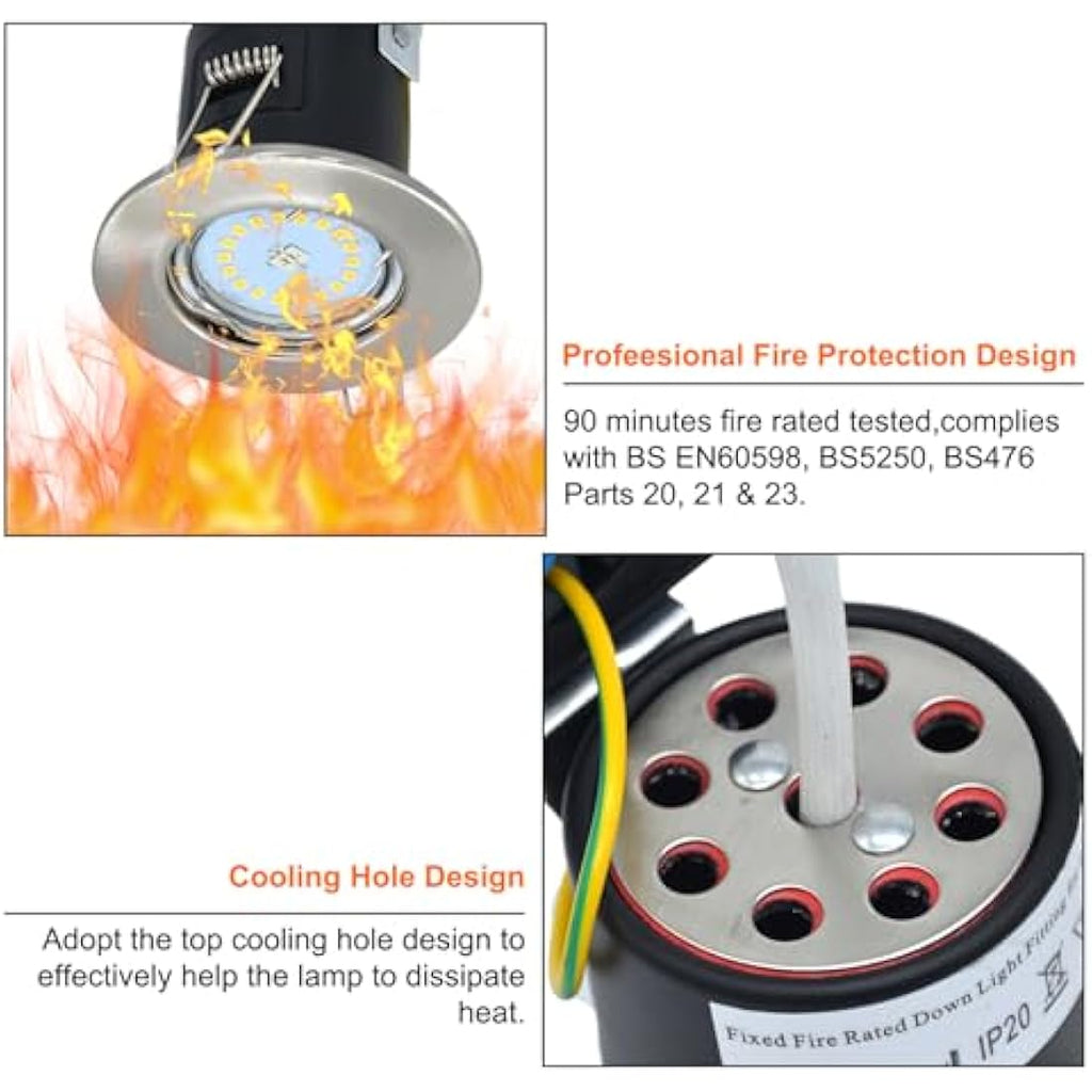 HiBay 4-Pack Fire Rated GU10 LED Downlights | Dimmable Brushed Chrome