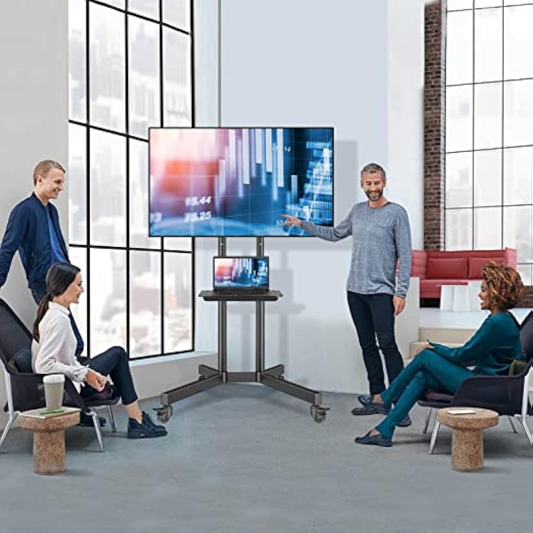 RFIVER Mobile TV Stand for 32-80 Inch Screens | Rolling Cart with Shelf