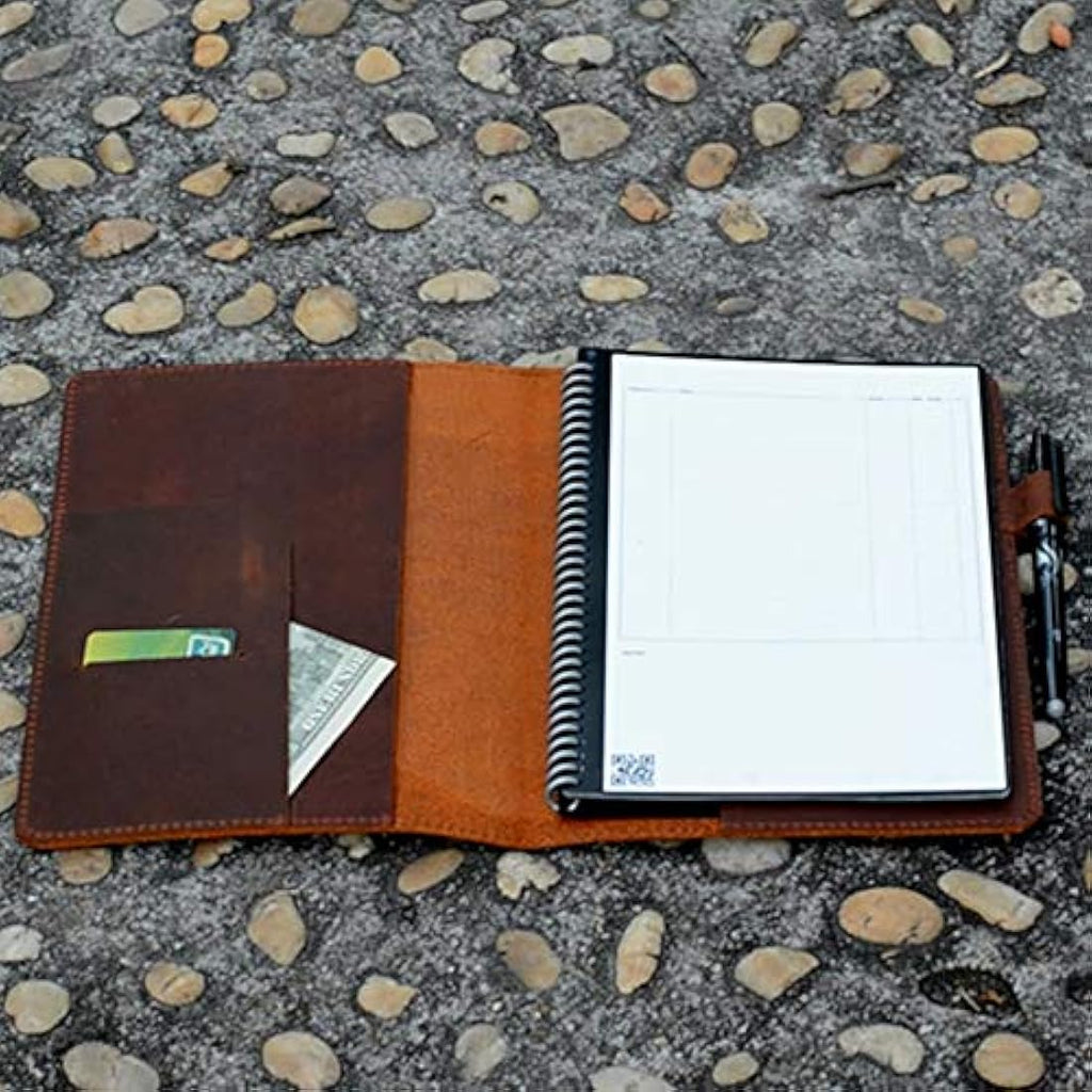 Genuine Leather Rocketbook Cover - A5 Notebook Folio, Brown