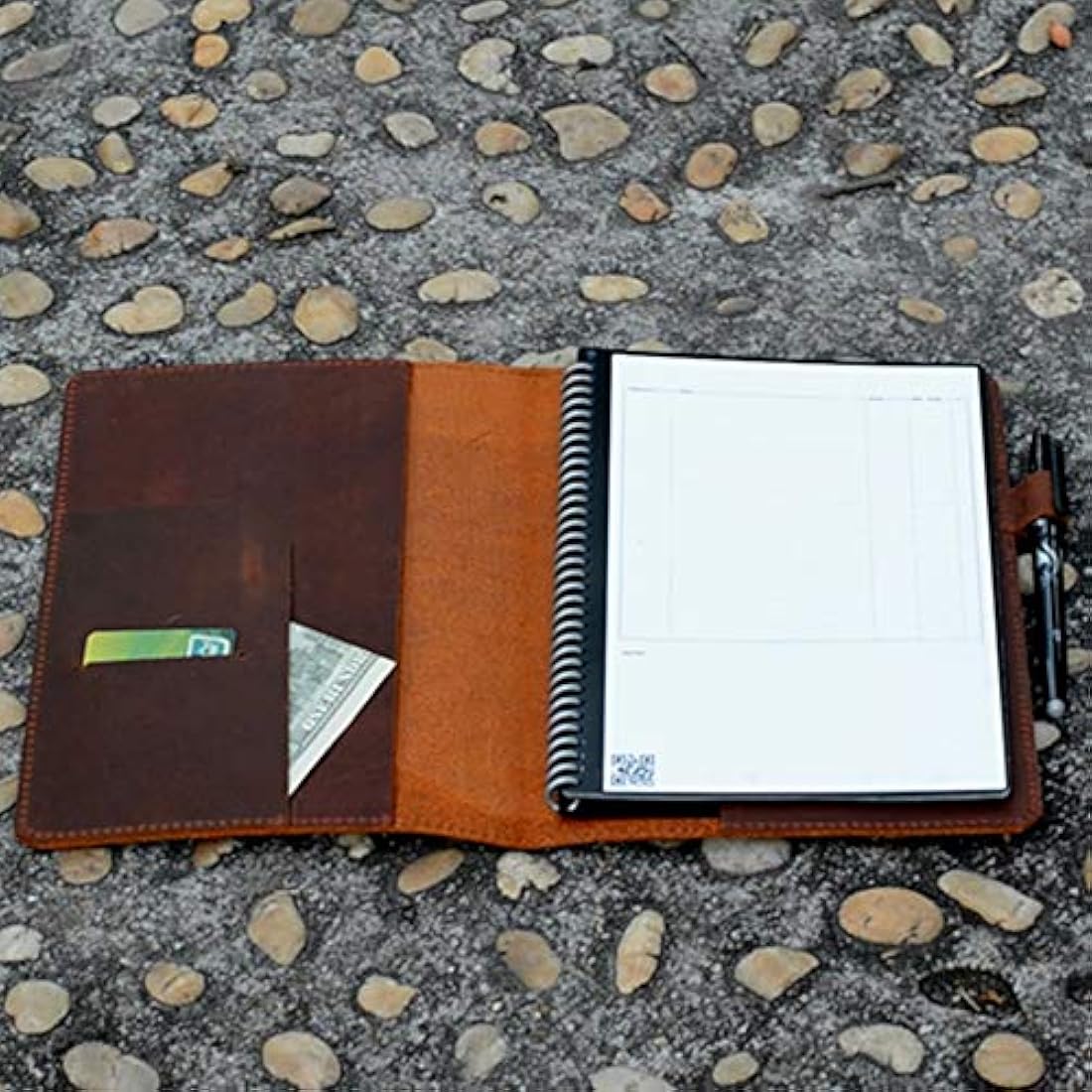 Genuine Leather Rocketbook Cover - A5 Notebook Folio, Brown