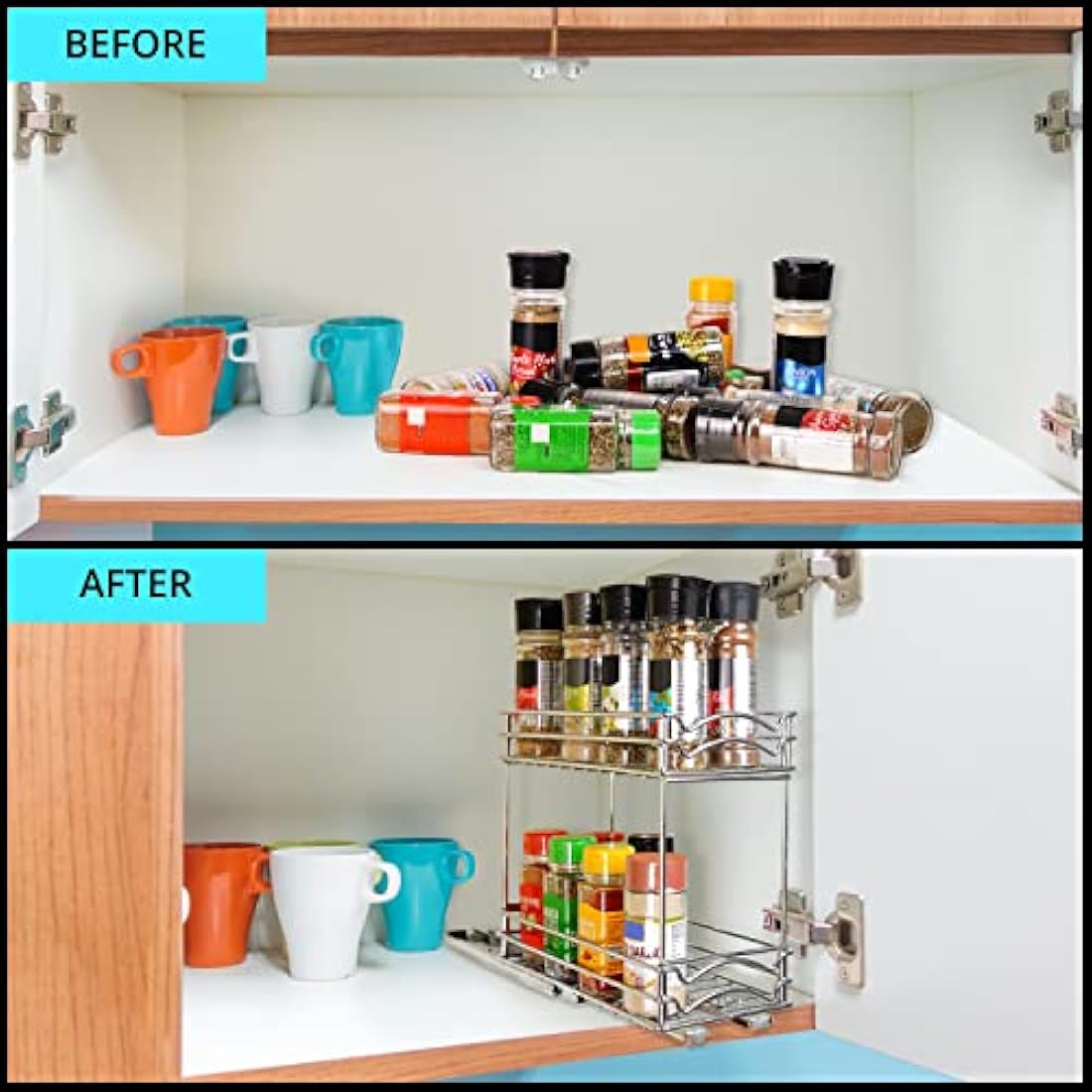 BELLE VOUS 2-Tier Pull Out Spice Rack – Heavy-Duty Sliding Kitchen Organiser