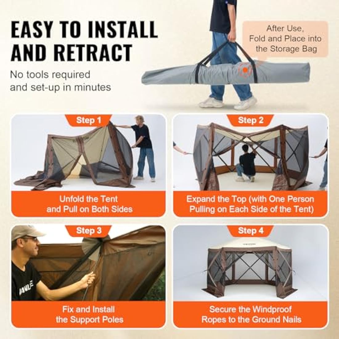 VEVOR Pop Up Gazebo Tent | 11.5x11.5FT Screen Canopy with 6 Privacy Cloths