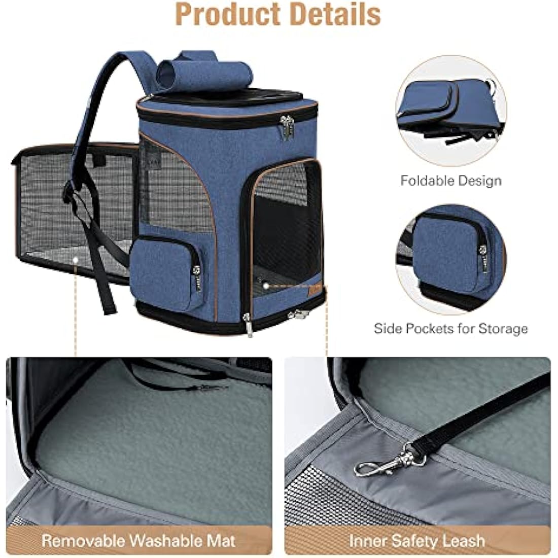 Lekesky Expandable Cat Carrier Backpack | Breathable Pet Rucksack - Blue