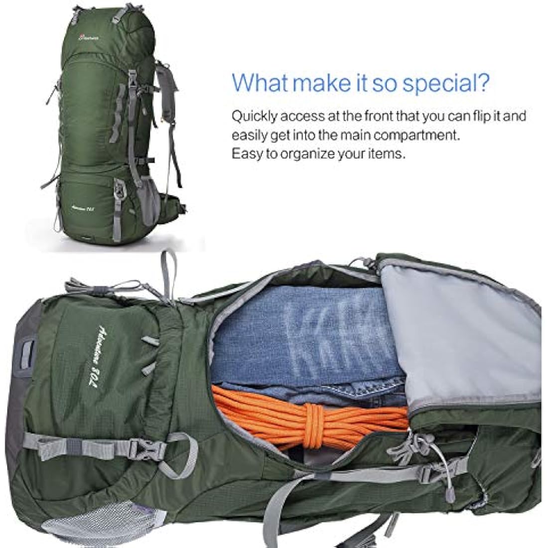 MOUNTAINTOP 80L Hiking Backpack | Waterproof Nylon Trekking Rucksack