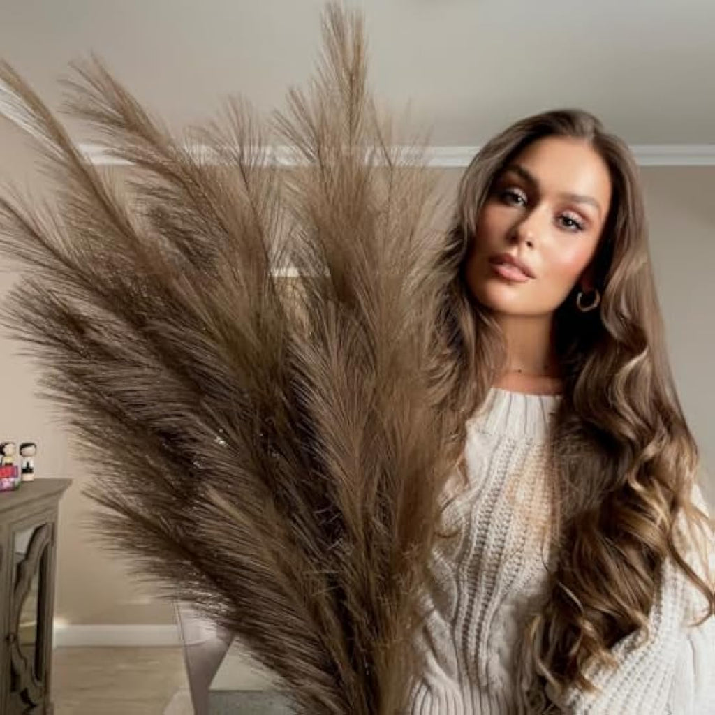 VOULUX Dark Brown Faux Pampas Grass – 115cm Tall Silk Artificial Stems