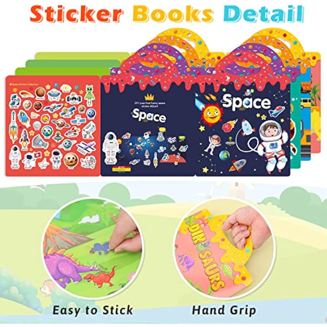 GUYUCOM 4 Pack Reusable Sticker Books | 3D Animal & Dinosaur Learning Toys
