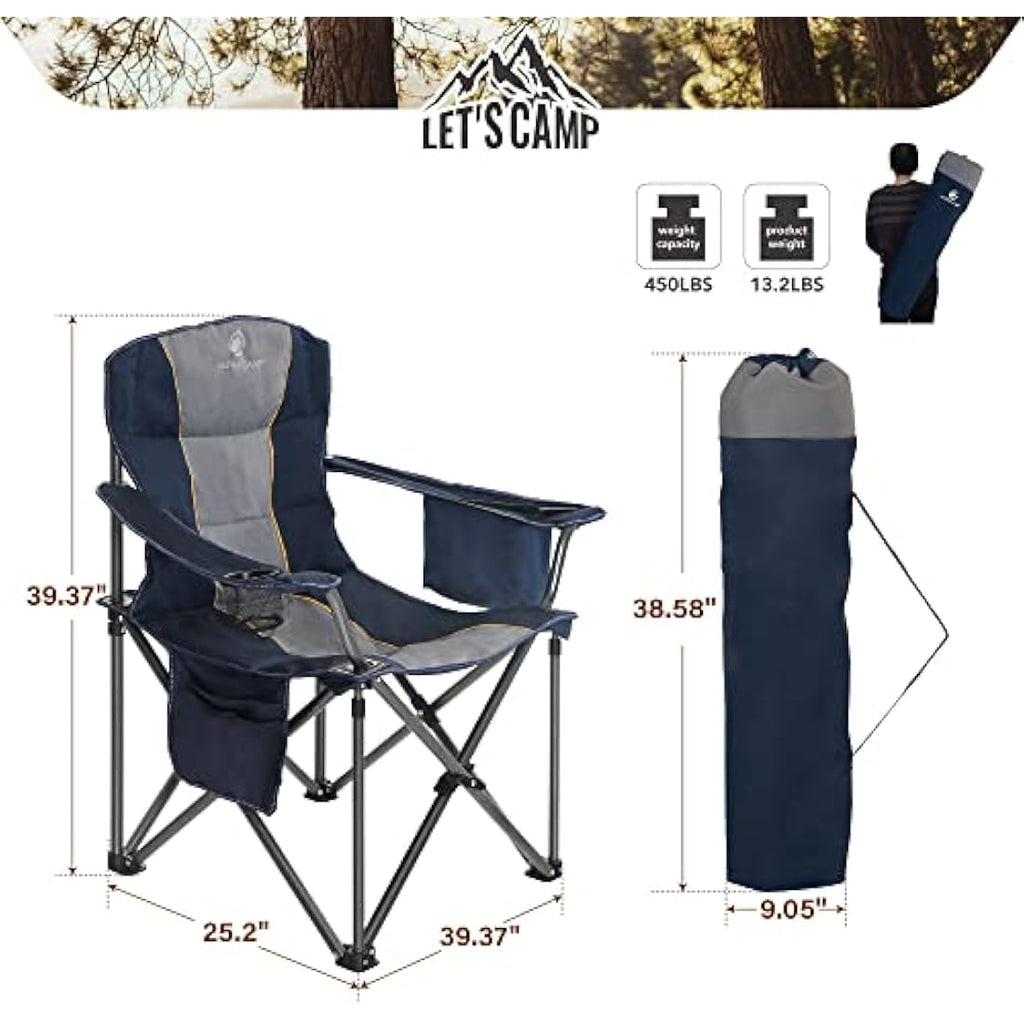 LET'S CAMP Heavy Duty Folding Camping Chair | Oversized Padded Seat
